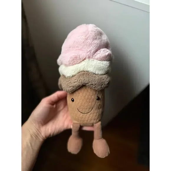 Jellycat Neapolitan Ice Cream Cone Vanilla Strawberry Chocolate HTF Rare